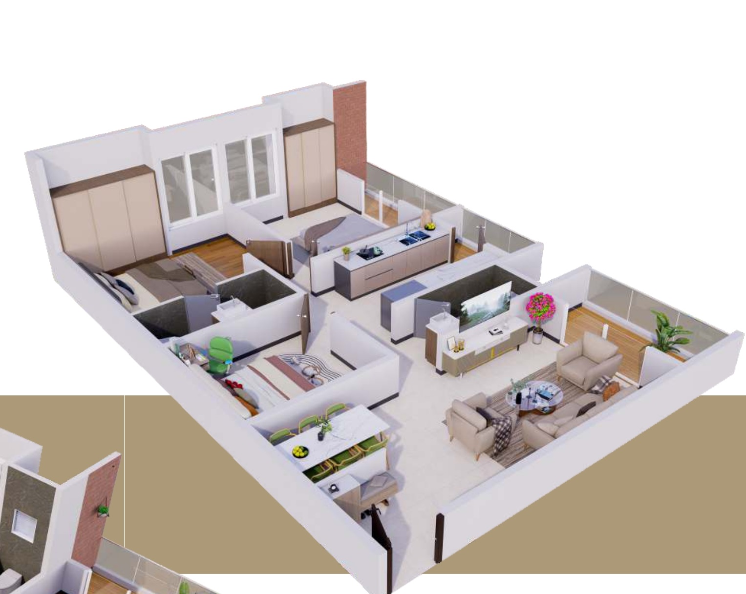 3 BHK Cut Section View 1